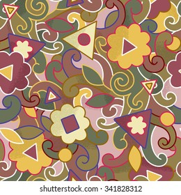 Flat style floral seamless pattern in yellow and pink colors. Vector illustration