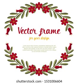 Flat style flower frame wreath. Pretty floral wreath. Vector illustration.