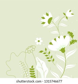 Flat style flowers decorated on green background. Can be used for greeting card design.