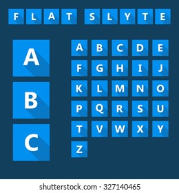 Flat style font abc alphabet with long shadow and tiles. Modern style font. Vector Eps10