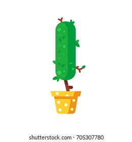 Flat style font made out of pot plants. Green alphabet made of trees and leafs. Seasonal summer letters. Letter I flat illustration.