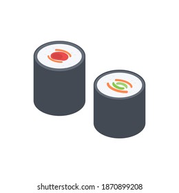 Flat style food themed icons with soft color sushi roll design, perfect for icons, UI, illustrations, backgrounds, stickers, covers, banners