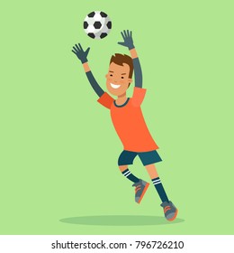 Flat style football soccer goalkeeper goal ball jump vector character. Sportsmen collection. Team sport high detail illustration.