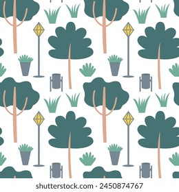Flat style forest trees vector seamless pattern