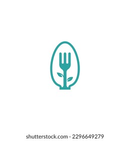 Flat style fork and spoon logo design. health restaurant food symbol