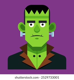 Flat style Frankenstein monster icon, perfect for Halloween and spooky-themed designs. A classic horror character for decorations, party invitations, and creative projects