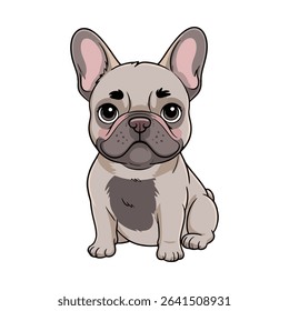 Flat style French bulldog puppy clipart showing a lovable dog sitting with a calm expression. Great for use in stickers, pet-related branding, educational materials, and decorative print projects.