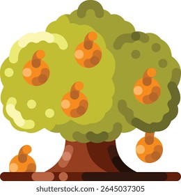 Flat style fruit tree icon with clean lines and bright colors. Perfect for organic farm designs, agriculture infographics, nature themes, and gardening illustrations.