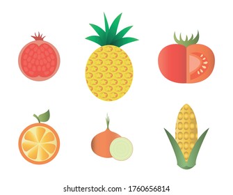 flat style fruits and vegetables