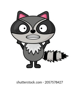 flat style funny scared raccoon character design . Vector illustration