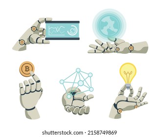 Flat style futuristic robot hands set illustration