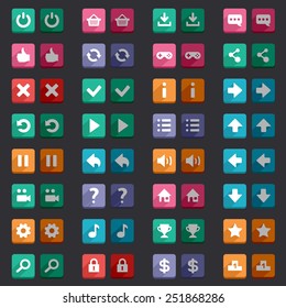 Flat style game icons buttons icons, interface