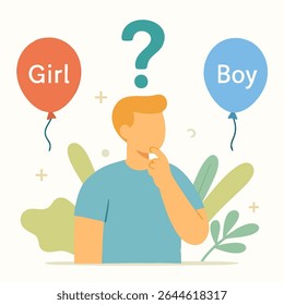 Flat Style Gender Reveal Party with Man Thinking Category Illustration