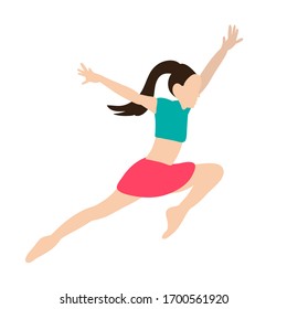 flat style girl gymnast jumping, stretching