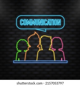 Flat style global partnership. Neon icon.Global social network. Digital technology