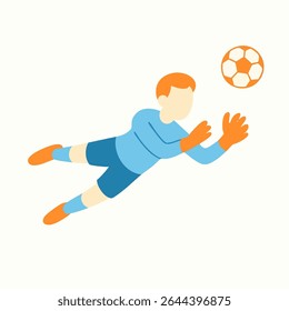 Flat Style Goalkeeper Saving a Soccer Ball during a Football Game