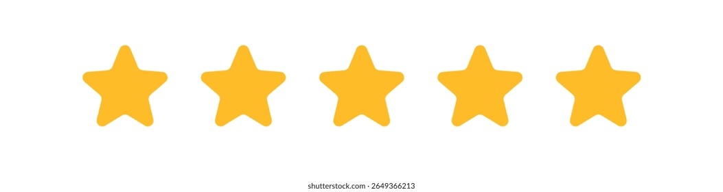 Flat style golden five star rating icon without gradients, vector illustration of customer satisfaction symbol, horizontal layout, transparent background, clean simple feedback evaluation concept