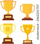 A flat style golden trophy cup set isolated on white background