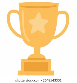 Flat style golden trophy icon with a star, perfect for representing sports achievement, winner awards, or competition success in playful, hand-drawn style.