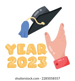 Flat style graduation celebration throwing hat sticker