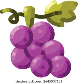 Flat style grape icon with simple shapes and vibrant purple color. Ideal for fruit-themed designs, organic product packaging, vineyard graphics, and healthy food illustrations.