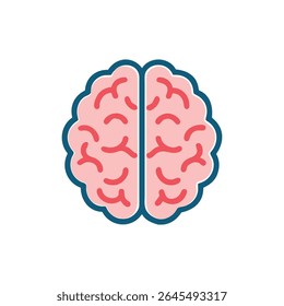 Flat style graphic illustration featuring a pink brain with blue outline, isolated on White Background. Symbolic representation of intellect and health.