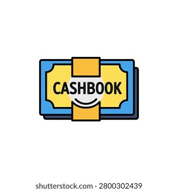 Flat style graphic representing a cashbook with a band. Ideal for business finance or accounting concepts.
