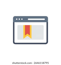 Flat style graphic showing a browser window with a bookmark on a white page.