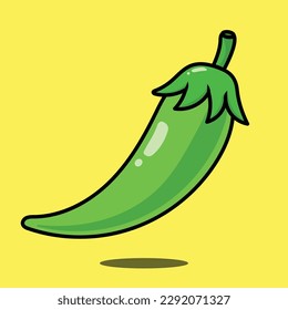 Flat style green chili cartoon vector 
