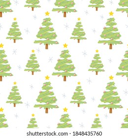 flat style green Christmas tree seamless pattern