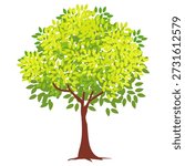 Flat style green leafy tree illustration, simple tree design. Vector nature tree theme. Cartoon tree.