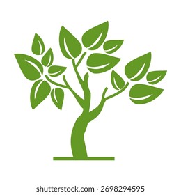 Flat style green leafy tree illustration, simple tree design. Vector nature tree theme. Cartoon tree.