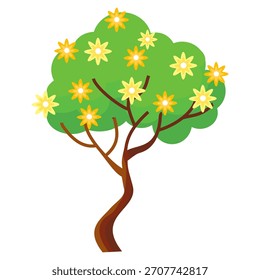Ilustración de árbol frondoso verde de estilo plano, diseño de árbol simple. Vector tema del árbol de la naturaleza. Árbol de dibujos animados.