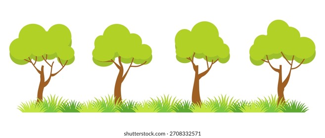 Ilustración de árbol frondoso verde de estilo plano, diseño de árbol simple. Vector tema del árbol de la naturaleza. Árbol de dibujos animados.