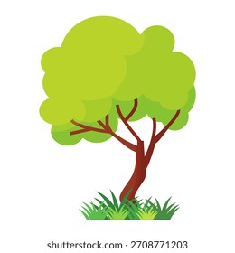 Ilustración de árbol frondoso verde de estilo plano, diseño de árbol simple. Vector tema del árbol de la naturaleza. Árbol de dibujos animados.