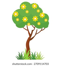 Ilustração de árvore folhosa verde estilo plano, design de árvore simples. Tema da árvore de natureza vetorial. Árvore de desenhos animados.