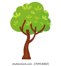 Ilustración de árbol frondoso verde de estilo plano, diseño de árbol simple. Vector tema del árbol de la naturaleza. Árbol de dibujos animados.