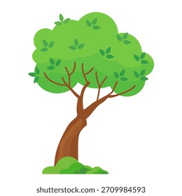 Ilustración de árbol frondoso verde de estilo plano, diseño de árbol simple. Vector tema del árbol de la naturaleza. Árbol de dibujos animados.
