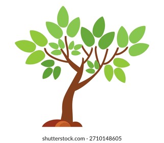 Ilustración de árbol frondoso verde de estilo plano, diseño de árbol simple. Vector tema del árbol de la naturaleza. Árbol de dibujos animados.