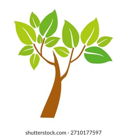 Ilustración de árbol frondoso verde de estilo plano, diseño de árbol simple. Vector tema del árbol de la naturaleza. Árbol de dibujos animados.