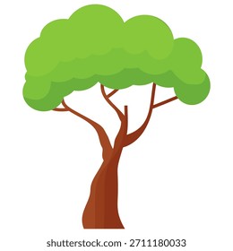 Ilustración de árbol frondoso verde de estilo plano, diseño de árbol simple. Vector tema del árbol de la naturaleza. Árbol de dibujos animados.