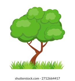 Ilustración de árbol frondoso verde de estilo plano, diseño de árbol simple. Vector tema del árbol de la naturaleza. Árbol de dibujos animados.