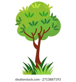 Ilustración de árbol frondoso verde de estilo plano, diseño de árbol simple. Vector tema del árbol de la naturaleza. Árbol de dibujos animados.