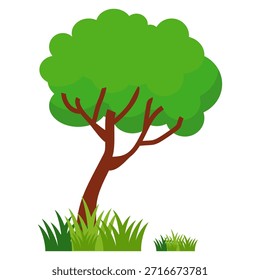 Ilustración de árbol frondoso verde de estilo plano, diseño de árbol simple. Vector tema del árbol de la naturaleza. Árbol de dibujos animados.