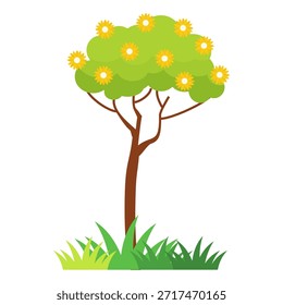 Ilustración de árbol frondoso verde de estilo plano, diseño de árbol simple. Vector tema del árbol de la naturaleza. Árbol de dibujos animados.