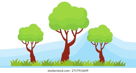 Ilustración de árbol frondoso verde de estilo plano, diseño de árbol simple. Vector tema del árbol de la naturaleza. Árbol de dibujos animados.