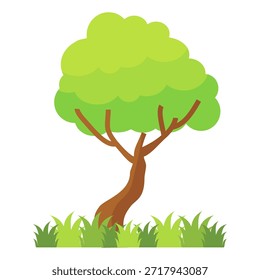 Ilustración de árbol frondoso verde de estilo plano, diseño de árbol simple. Vector tema del árbol de la naturaleza. Árbol de dibujos animados.