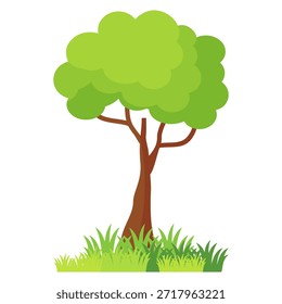 Ilustración de árbol frondoso verde de estilo plano, diseño de árbol simple. Vector tema del árbol de la naturaleza. Árbol de dibujos animados.