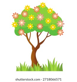 Ilustración de árbol frondoso verde de estilo plano, diseño de árbol simple. Vector tema del árbol de la naturaleza. Árbol de dibujos animados.