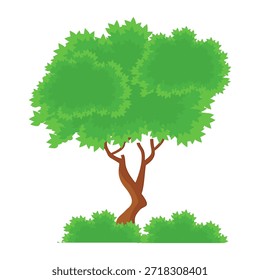 Flat style green leafy tree illustration, simple tree design. Vector nature tree theme. Cartoon tree.